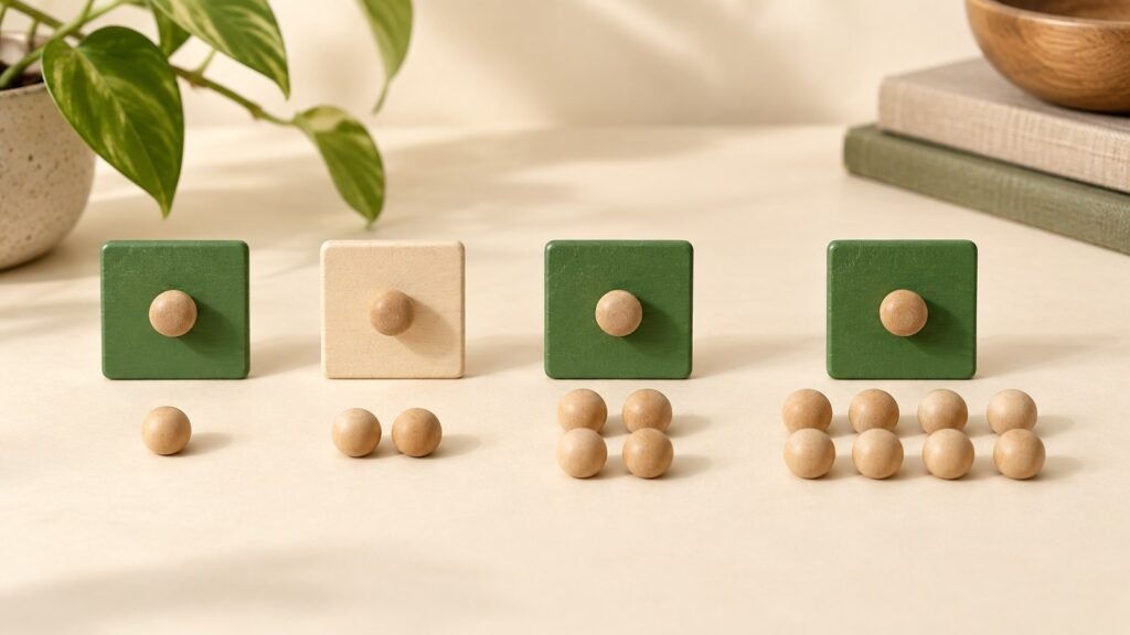 Two-tone wooden toggle tiles and groups of counters