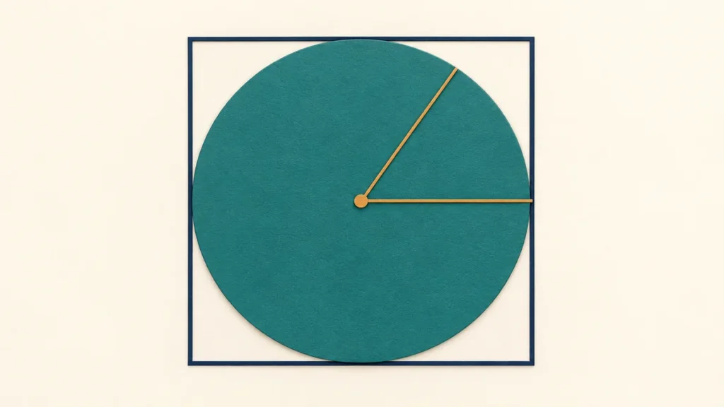 A circular disk fits inside a square with a highlighted center-to-edge radius.