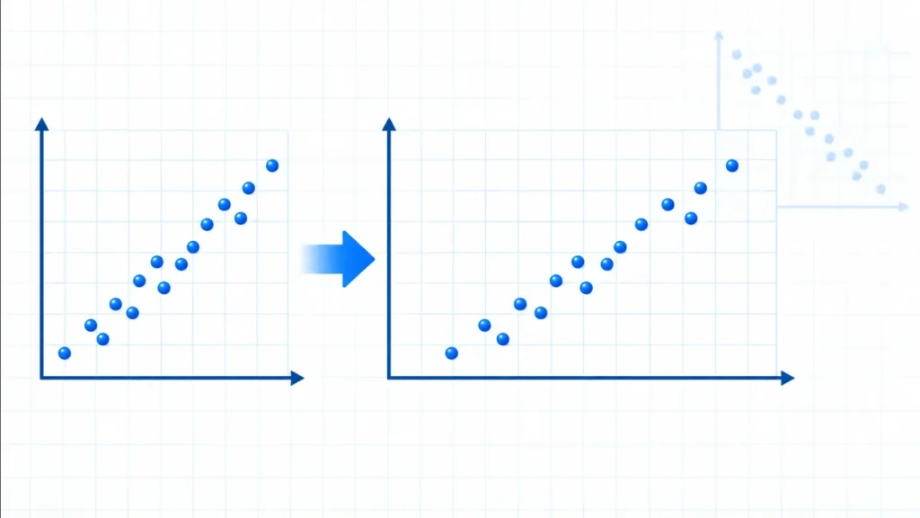 Two blue scatterplots show the same point pattern on differently scaled coordinate grids.