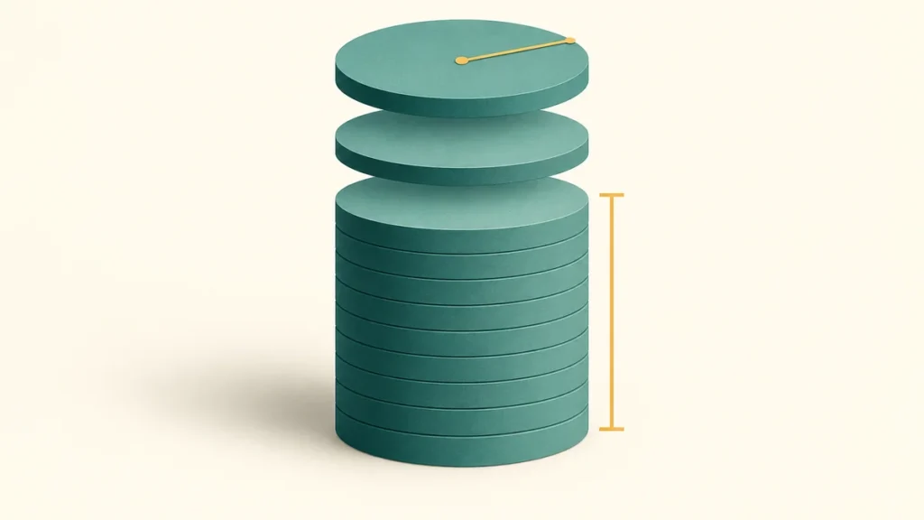 Equal circular layers form a cylinder whose height is marked by a vertical bracket.