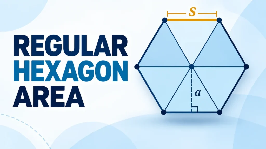 A clean geometric illustration of a regular hexagon divided into six equilateral triangles to explain its area formula.