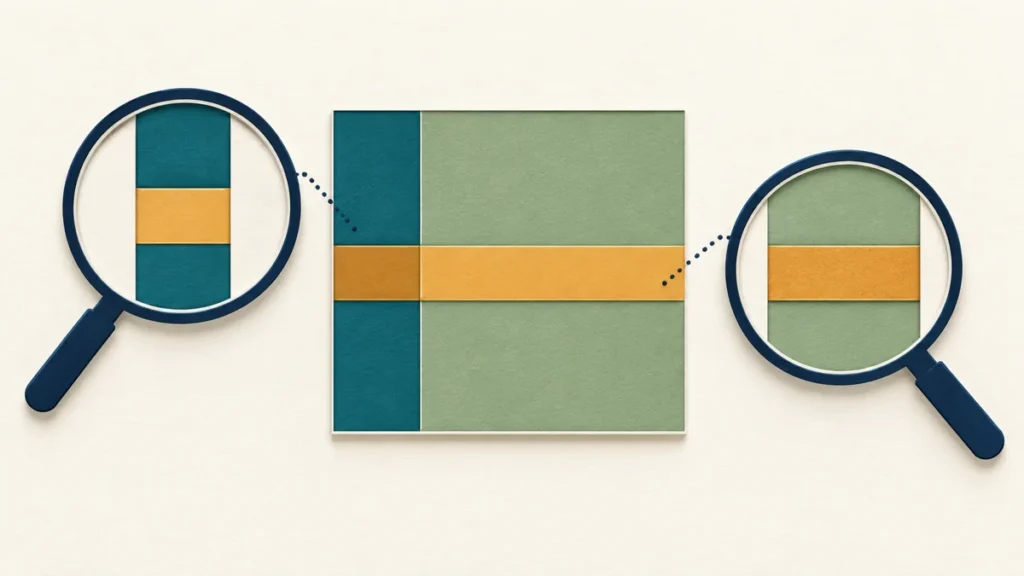 Two magnified reference groups highlight an overlapping region within a partitioned set diagram.