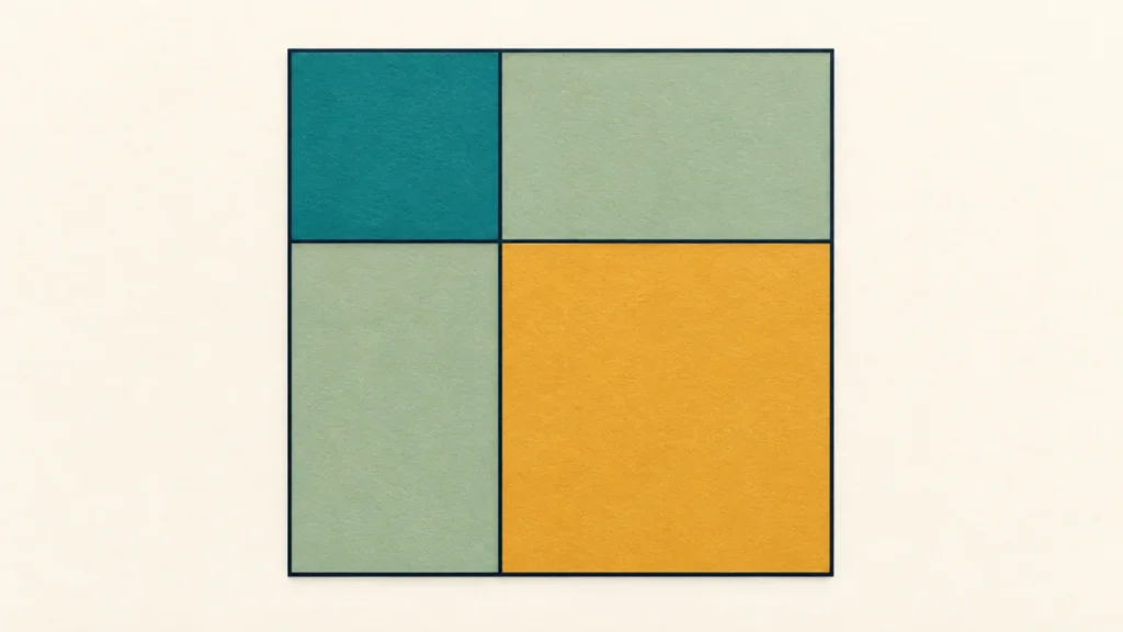 A square divided into two smaller squares and two colorful rectangles shows the extra area created by adding side lengths.