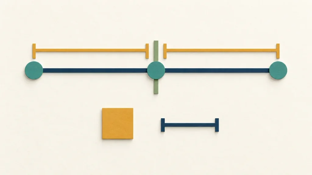 Three equally spaced points and distance brackets illustrate spread, with a square tile and length segment below.